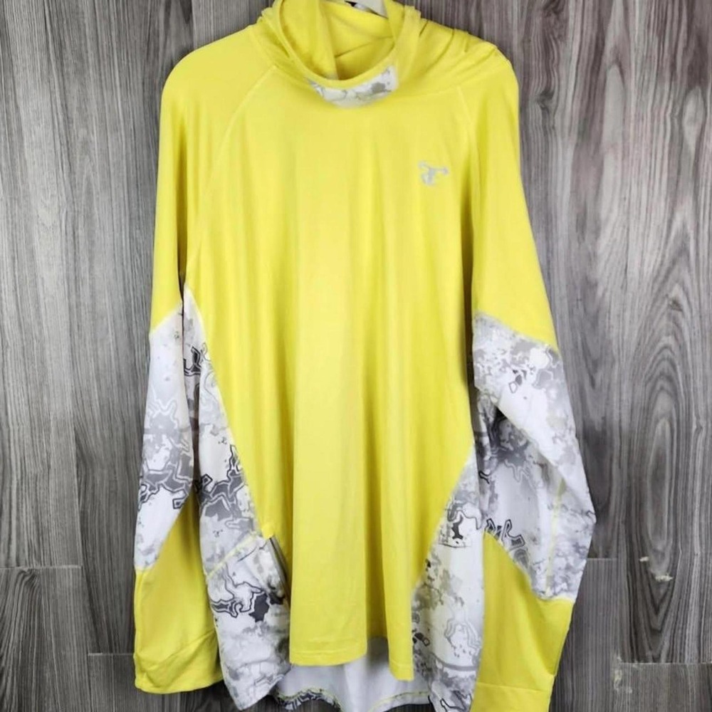 TrueTimber Mens XL Yellow Viper Camo Performance Hoodie Fishing Shirt Gaiter